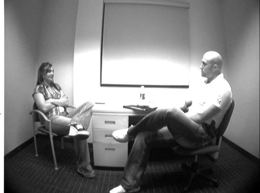 Jody Hewson, Eric Haider's girlfriend, speaks to Dickinson Police Lt. Kylan Klauzer, the lead investigator and then sergeant, on Sept. 7, 2012.