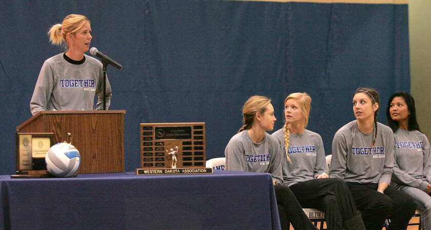 jhs volleyball champs pep rally coach n members 112413.jpg