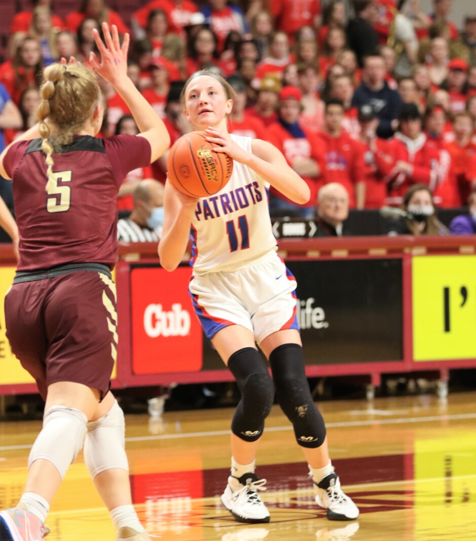 Pequot Lakes Patriots girls basketball during the 2022 Class 2A State Tournament.