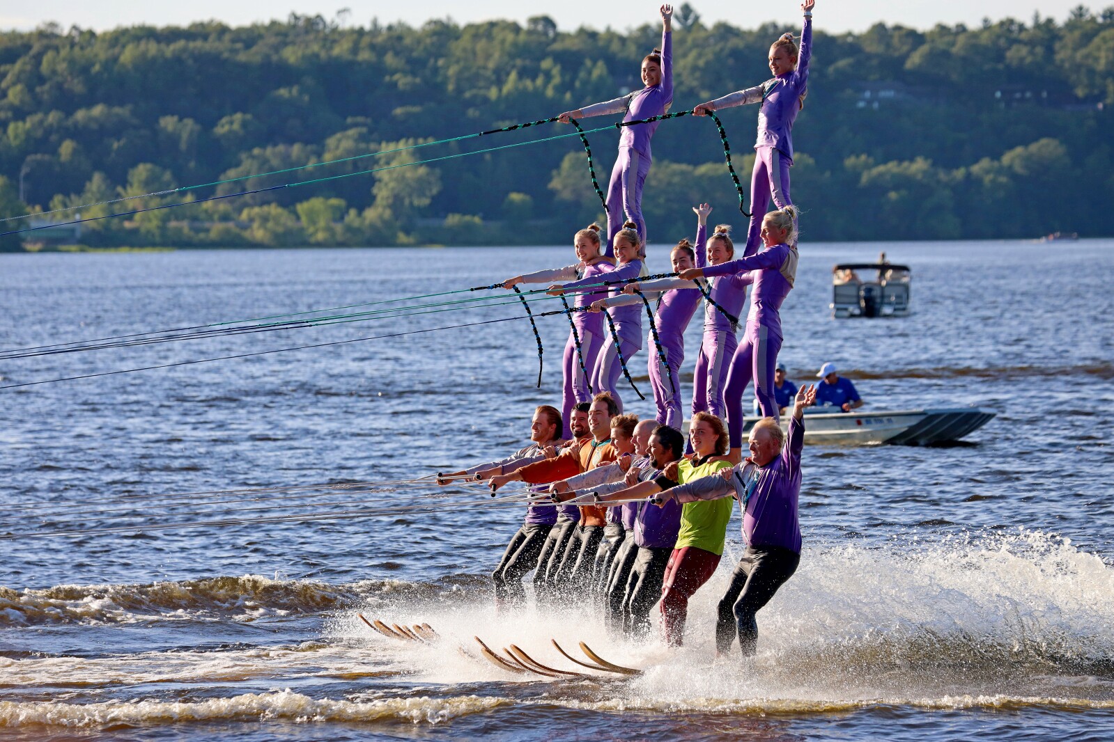 Ski Loons make a pyramid