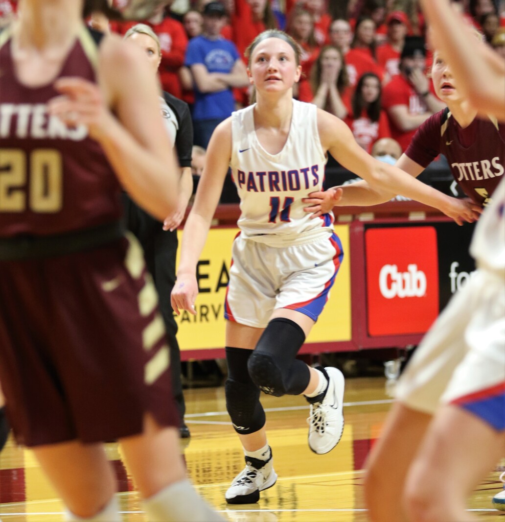 Pequot Lakes Patriots girls basketball during the 2022 Class 2A State Tournament.