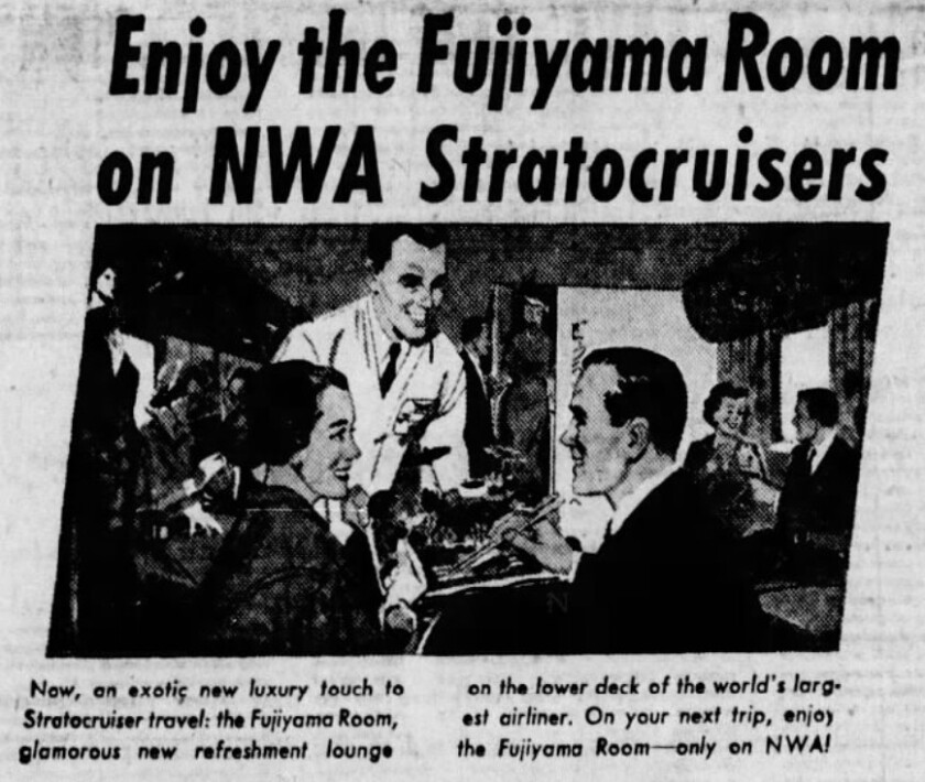 Advertisement for Northwest Orient's Fujiyama Room, or tiki bar, in 1956. Minneapolis Star.jpg