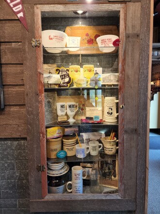 The decor at SOJO Coffee Company features a lot of Lakefield memorabilia, including many giveaways used to advertise local businesses.