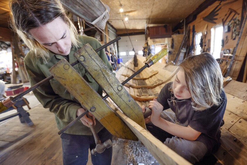 Traditional Scandinavian style rowing boat under construction.