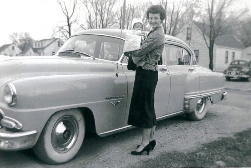 Ardis Bakkene holds baby Doug in April 1954.
