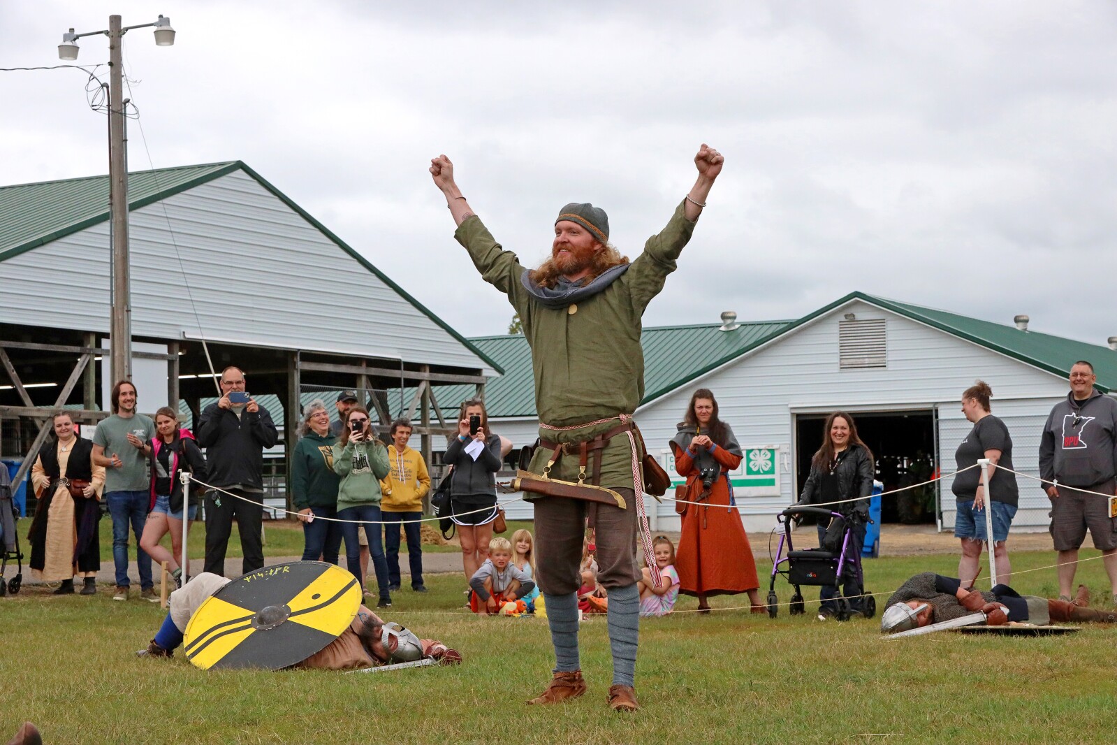 Viking warriors take part in a battle demonstration.