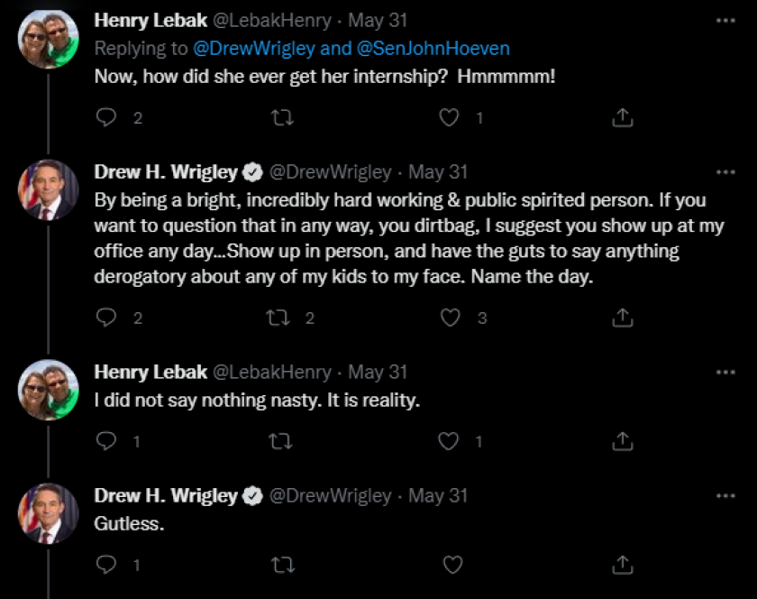 Tweets sent by North Dakota Attorney General Drew Wrigley