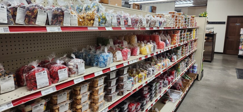 Bulk candies and other treats are repackaged into smaller quantities for a cost-savings for customers at Taylors Country Store in Grove City.