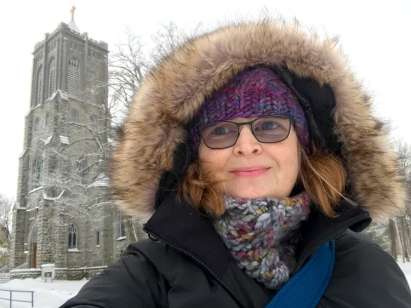 Jannet L. Walsh takes a selfie at Sacred Heart Catholic Church on Wolfe Island, Ontario, Canada, on Dec. 28, 2022.