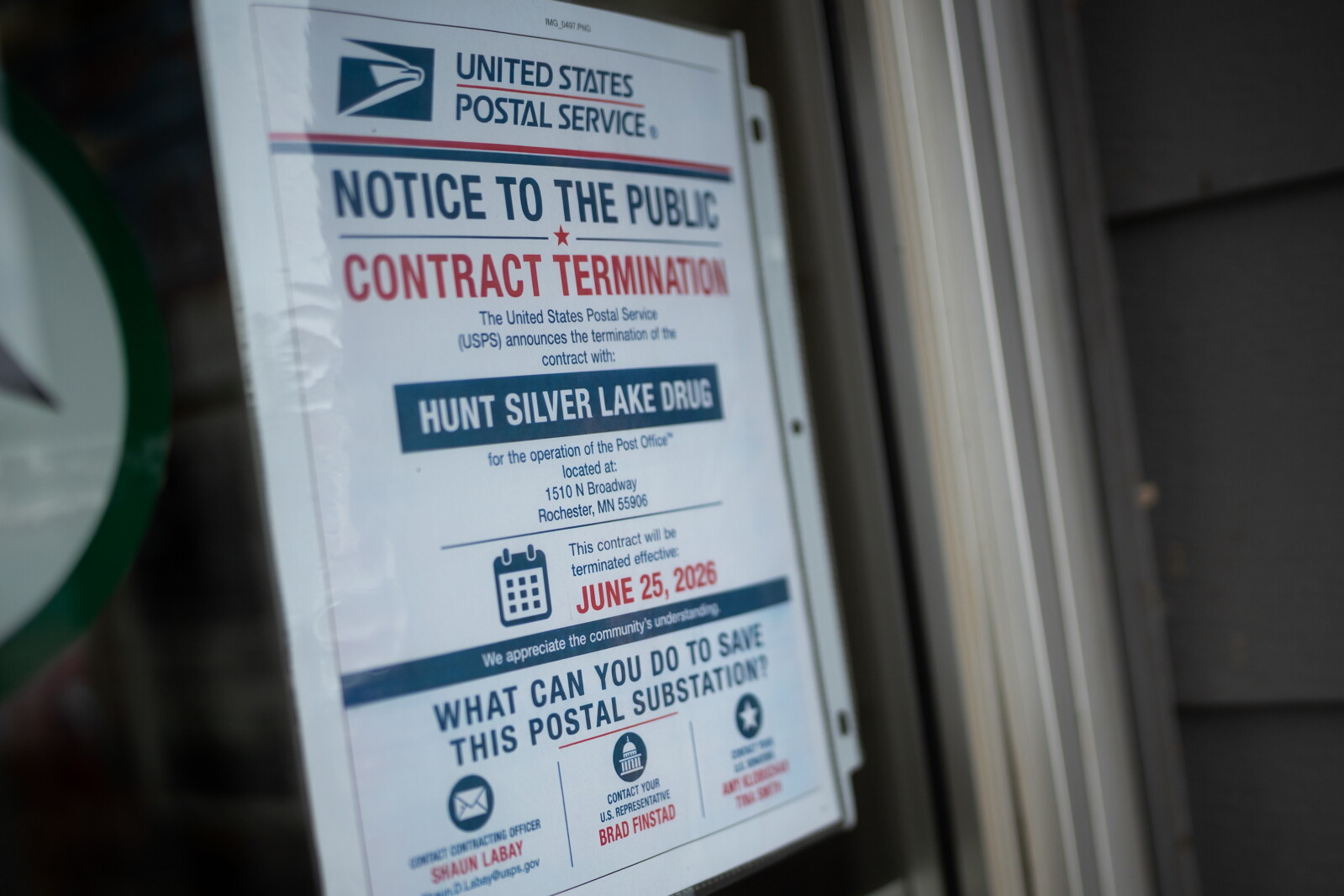 Finstad urges USPS to reconsider closing Hunt's Silver Lake Postal Station