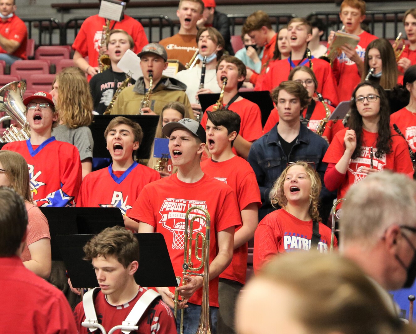 Pequot Lakes Patriots girls basketball during the 2022 Class 2A State Tournament.