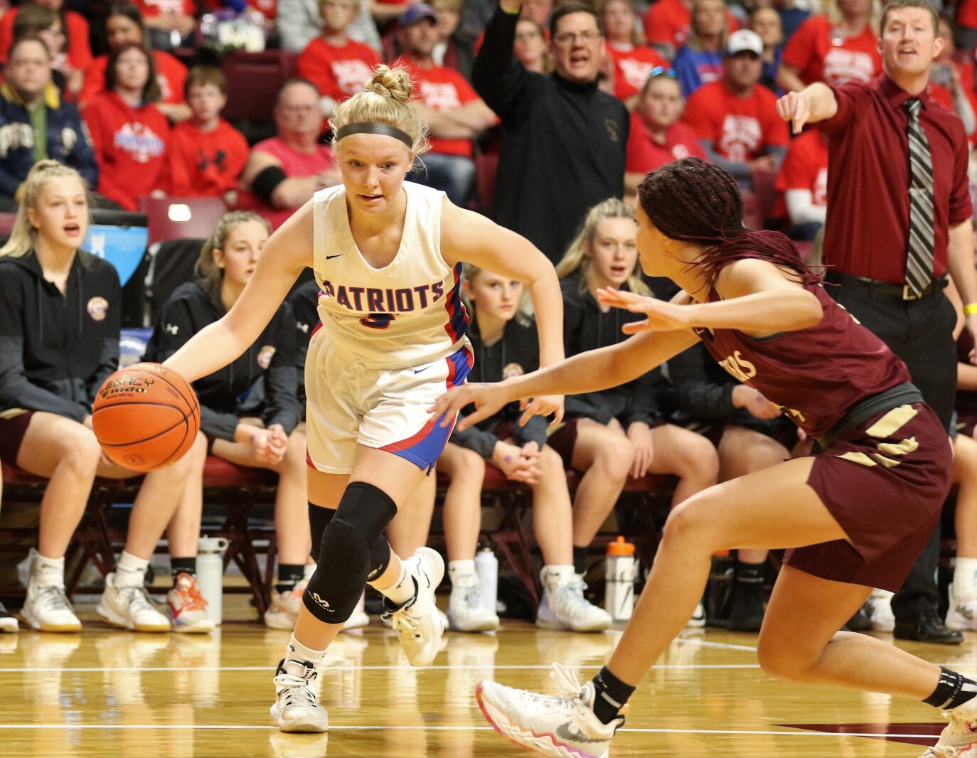 Pequot Lakes Patriots girls basketball during the 2022 Class 2A State Tournament.