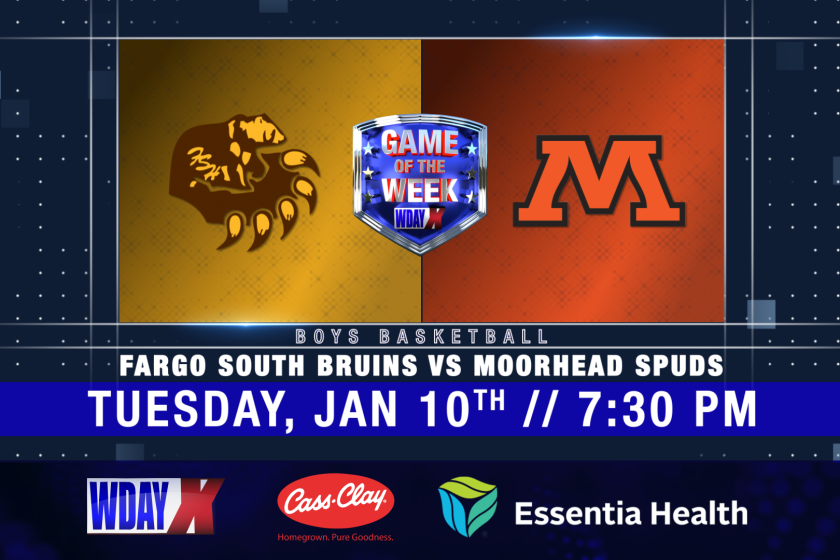 LIVE at 730 p.m. Fargo South Bruins vs the Moorhead Spuds on WDAY