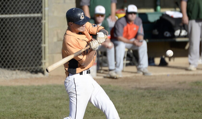 The Paynesville Pirates' Grady Fuchs takes a swing at a pitch during a Region 4C elimination game against the Willmar Rails on Monday, Aug. 8, 2022 at Green Lake Diamonds in Spicer.