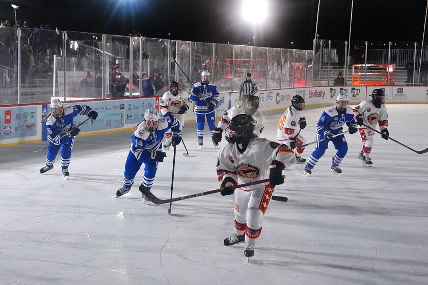 The Brainerd/Little Falls Warriors competed against Shakopee as part of the 2025 Hockey Day in Minnesota, on Thursday, Jan. 23, 2025, at Valleyfair.