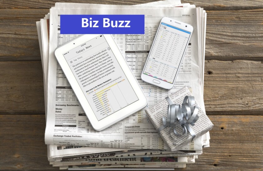 A graphic shows a stack of paper with a tablet and a smartphone on top.