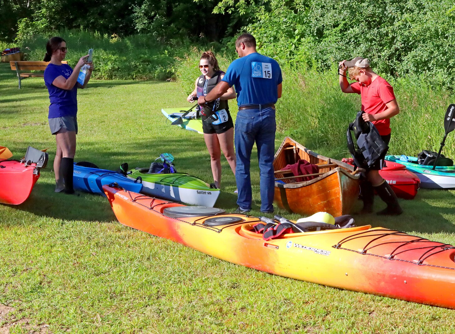 Racers head up the Mississippi River on Saturday, July 30, 2022, going from Kiwanis Park to Evergreen Landing and back again in Brainerd.