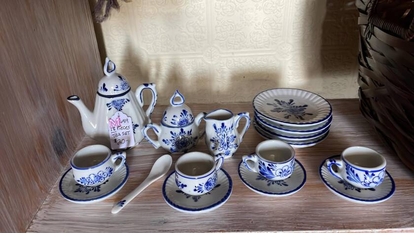 Lovely blue and white miniature dollhouse tea set, made in china, found at rusty bucket, Winona.jpg