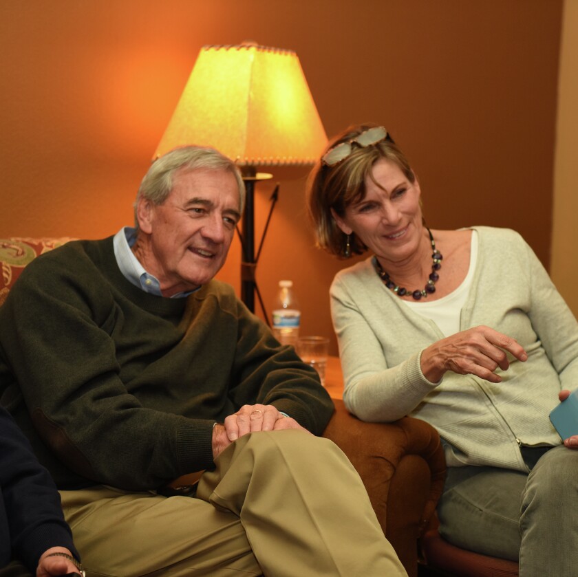 8th District Congressman Rick Nolan and his wife Mary watch returns at a room in the Arrowwood Hotel in Baxter Tuesday night. Nolan is in a tight battle with Stewart Mills III. Steve Kohls/ Brainerd Dispatch