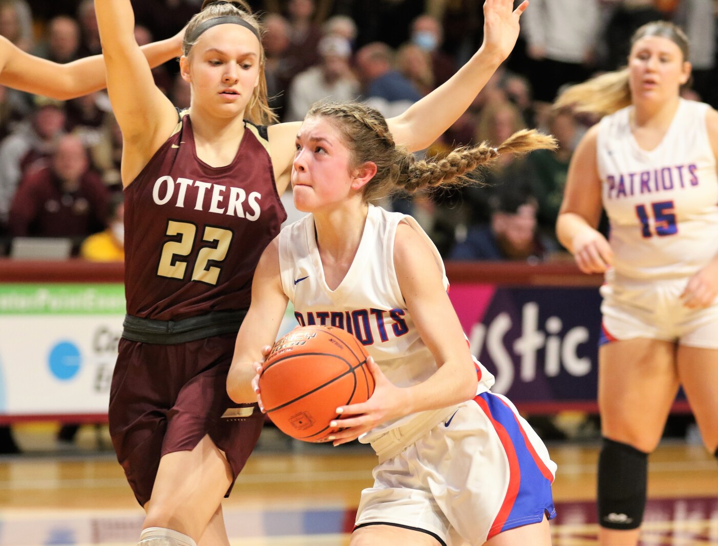 Pequot Lakes Patriots girls basketball during the 2022 Class 2A State Tournament.