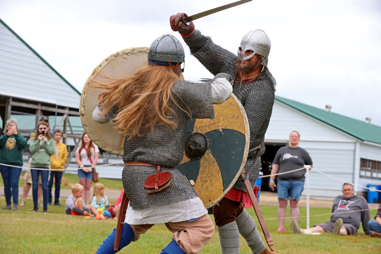 Viking warriors take part in a battle demonstration.