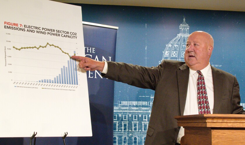 Steven Hayward talks about his report released Tuesday, Oct. 10, that indicates Minnesota's energy policy encouraging increased wind power use is a failure. Don Davis / Forum News Service