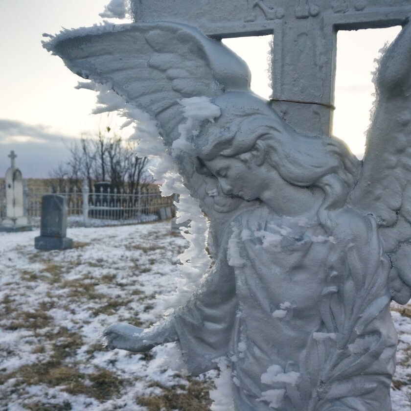 Frost and ice on angel cemetery marker in Hague, ND. By Sabrina Hornung.jpg