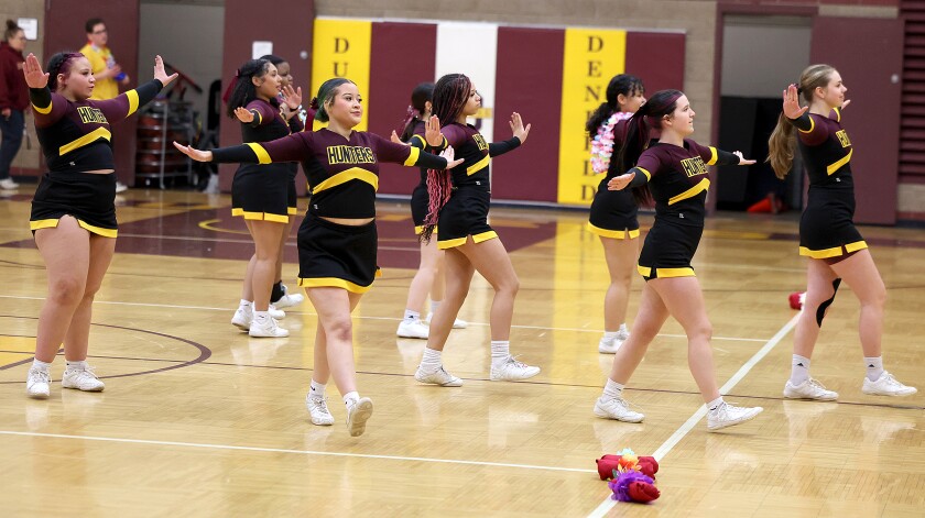 Cheerleaders perform.