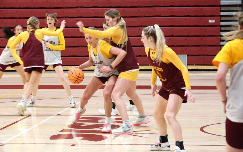Women's basketball players practicing