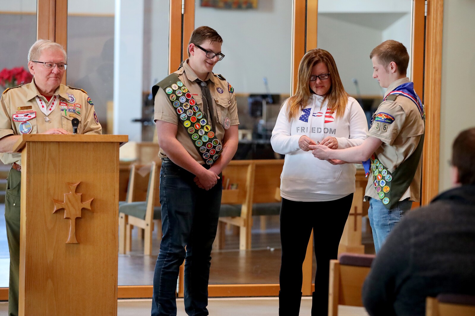People attend Eagle Scout Tyler Stoen's Court of Honor on Sunday, Jan. 8, 2023, at Lord of Life Lutheran Church in Baxter.
