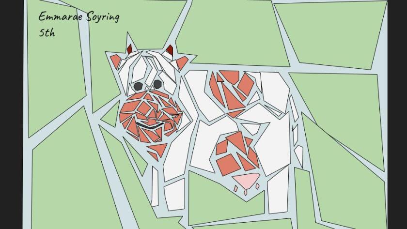 A digital mosaic of a cow created by an elementary student