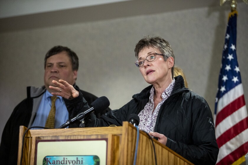 Minnesota Board of Animal Health Executive Director Dr. Beth Thompson fields questions from the press following a roundtable discussion on the current H5N1 Highly Pathogenic Avian Influenza (HPAI) in Minnesota Tuesday, April 19, 2022, at the Kandiyohi County Health & Human Services building.