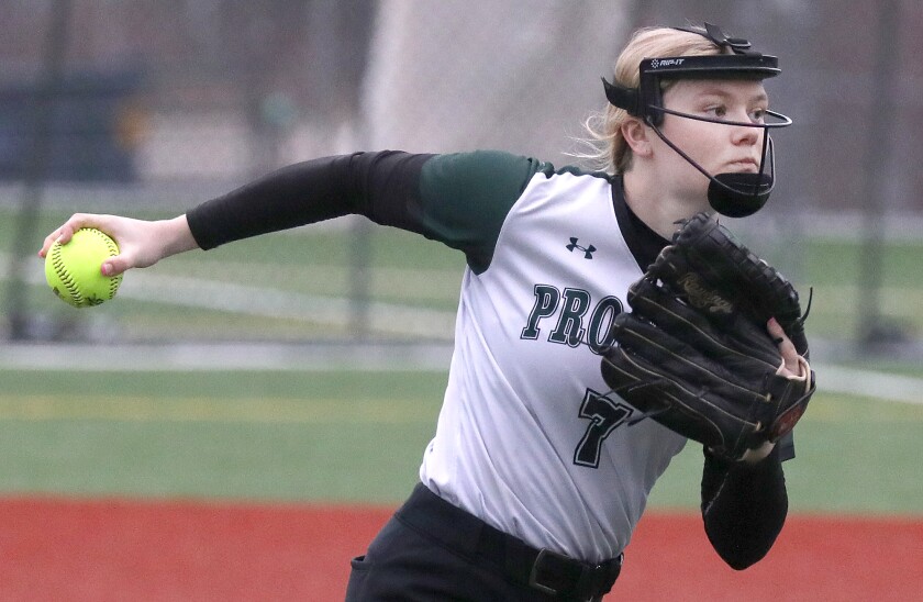Proctor’s Maddy Walsh (7) starts her wind up