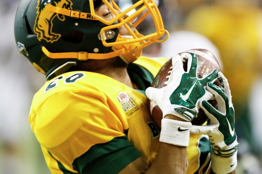 King Frazier of North Dakota State carries against Western Illinois during their football game Saturday, Nov. 7, 2015, in the Fargodome.Michael Vosburg / Forum Photo Editor