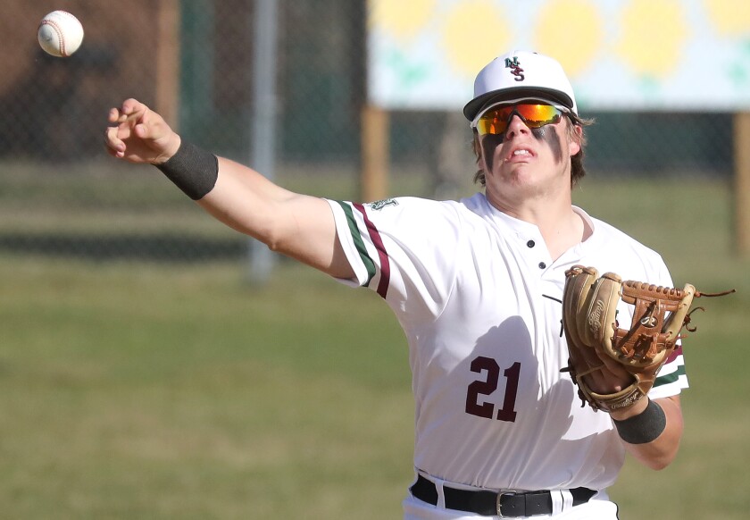 Northwood/Solon Springs’ Abe Ahlberg (21) makes a throw from shortstop to first base