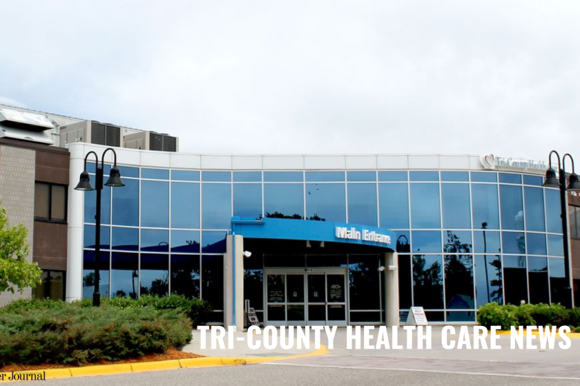 Photo of hospital building with text, "Tri-County Health Care News."