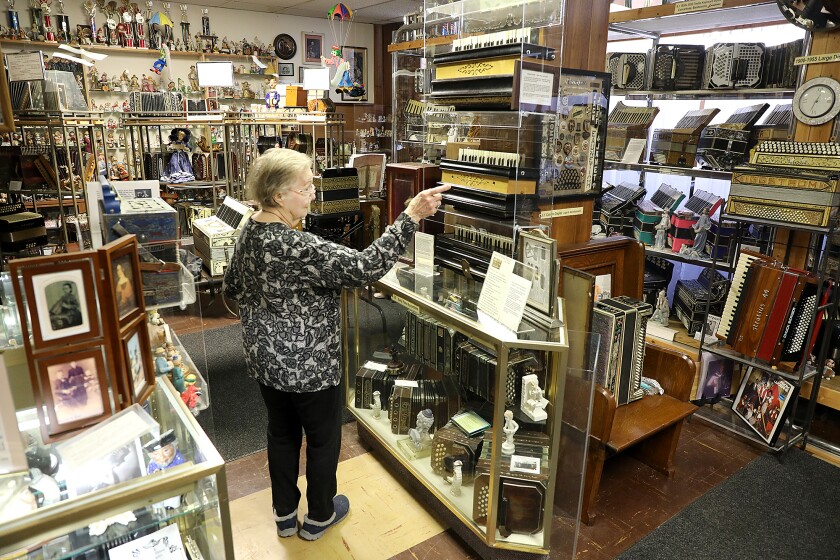 Helmi Harrington, A World of Accordions Museum president and curator, gives a tour of the museum