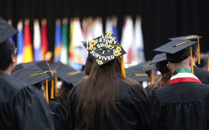 Graduate wears decorated mortarboard