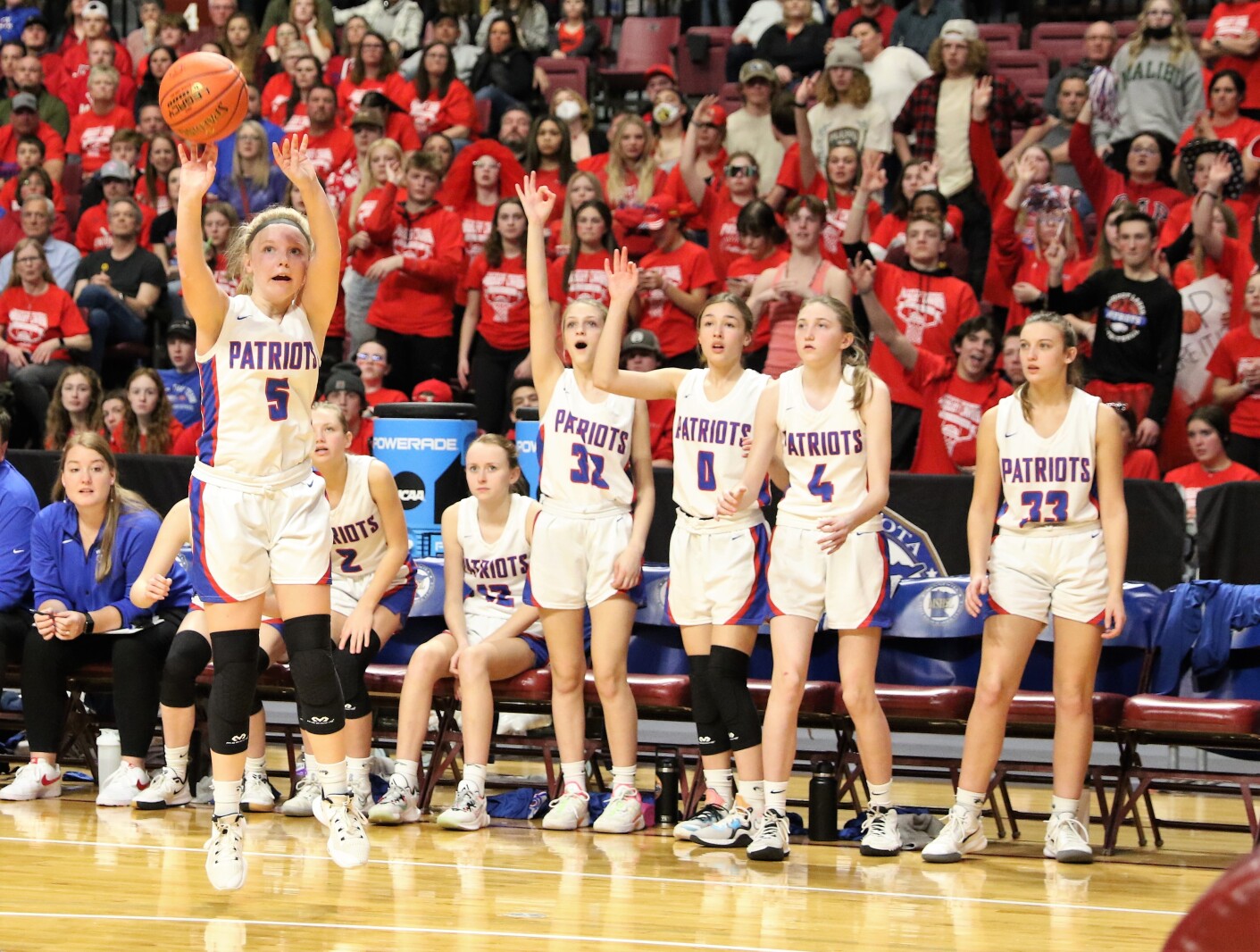 Pequot Lakes Patriots girls basketball during the 2022 Class 2A State Tournament.