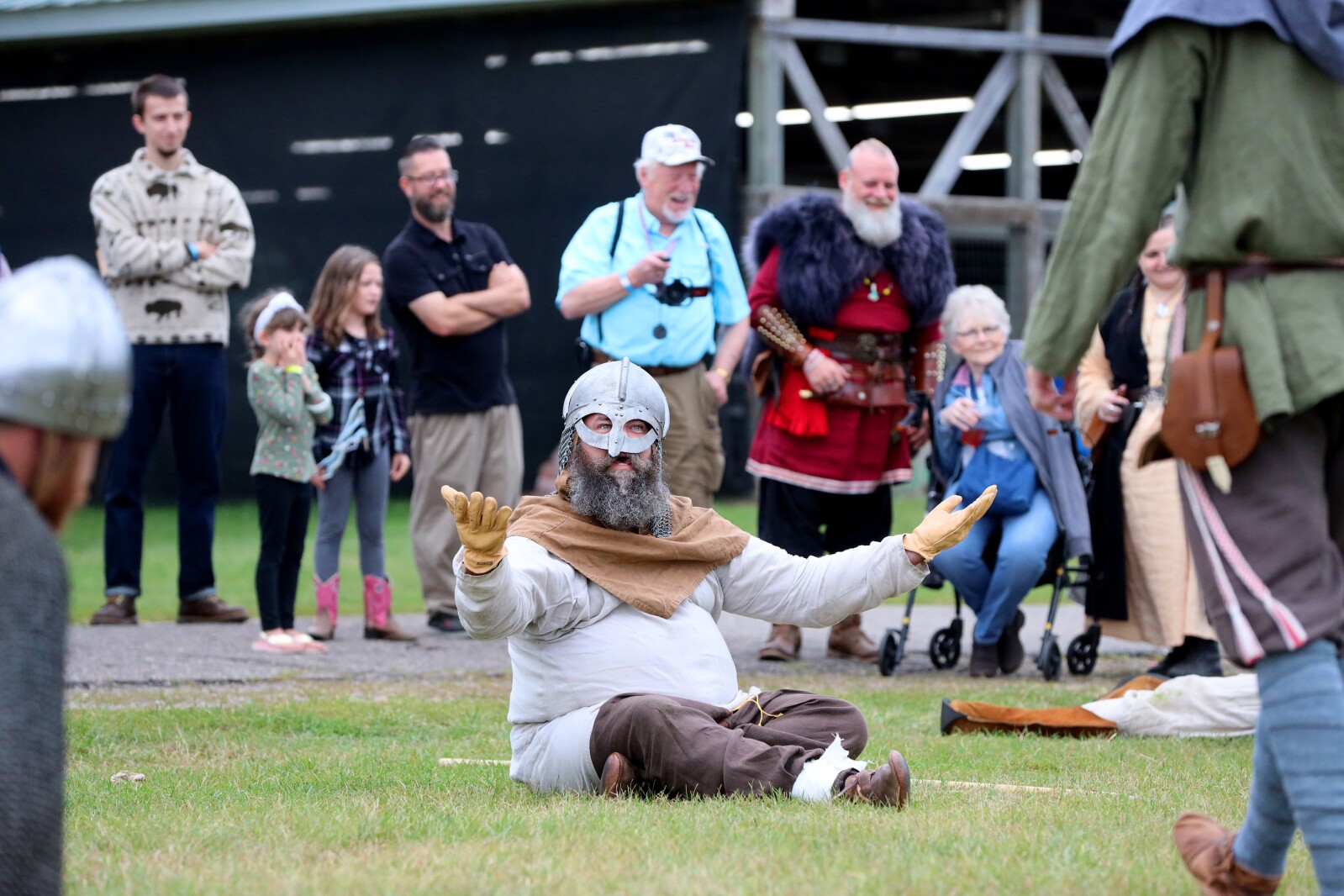 Viking warriors take part in a battle demonstration.