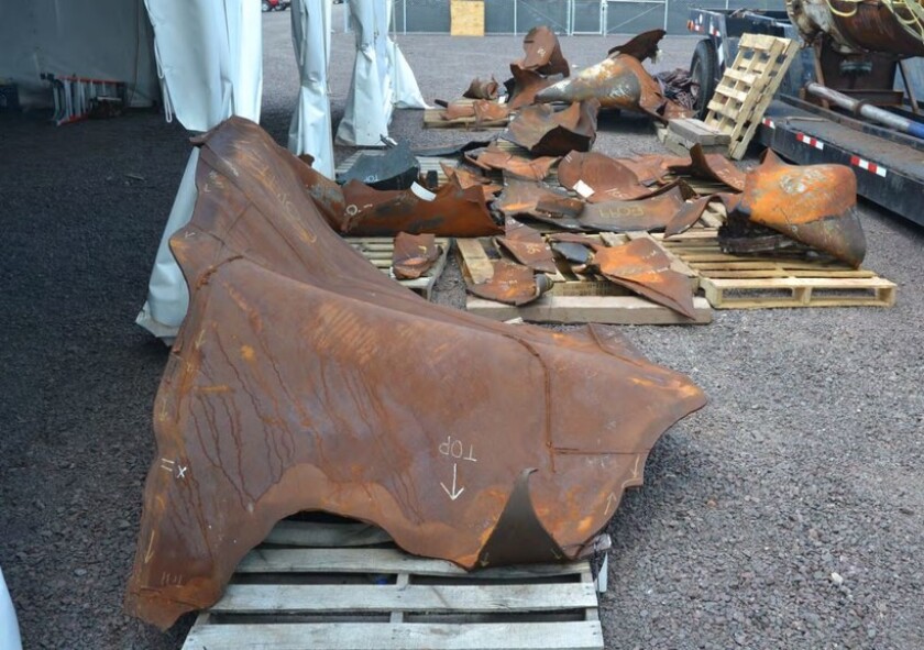 Fragments of metal involved in the explosion at the Superior oil refinery as documented by OSHA.