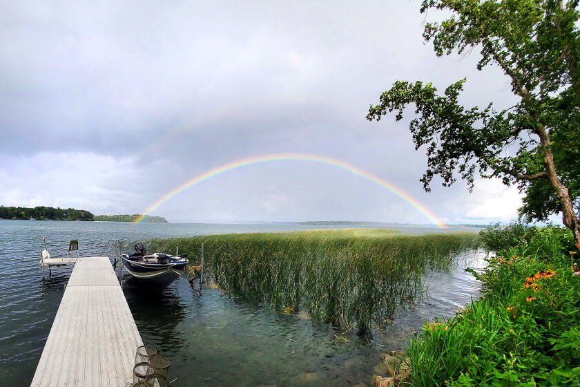 Rainbow over lake
