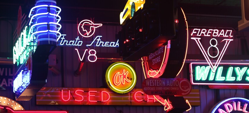 The first two neon signs to kick off Marv Spomer's Life Collection are the Stratostreak V8 and Fireball V8.