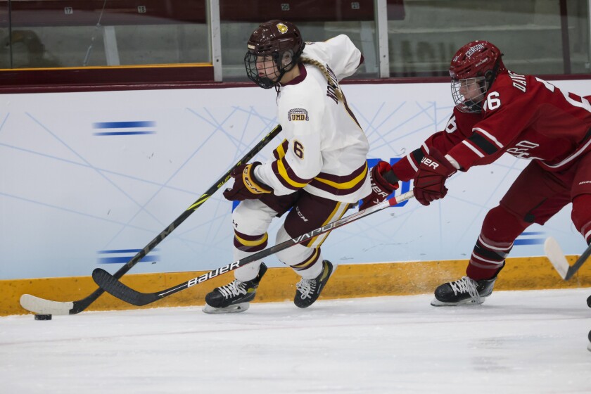 Minnesota Duluth faces Harvard in the first round of the NCAA Women’s Hockey Tournament at Ridder Arena