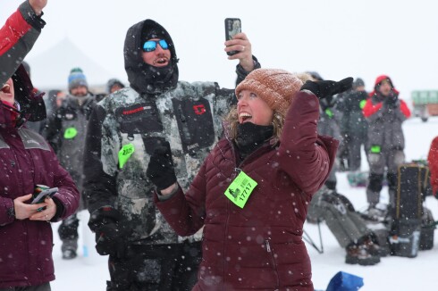 Siera Romine from Carver wins first place with a 5.85-pound walleye on Saturday, Feb. 1, 2025, during the Jaycees Ice Fishing Extravaganza on Gull Lake's Hole-in-the-Day Bay.