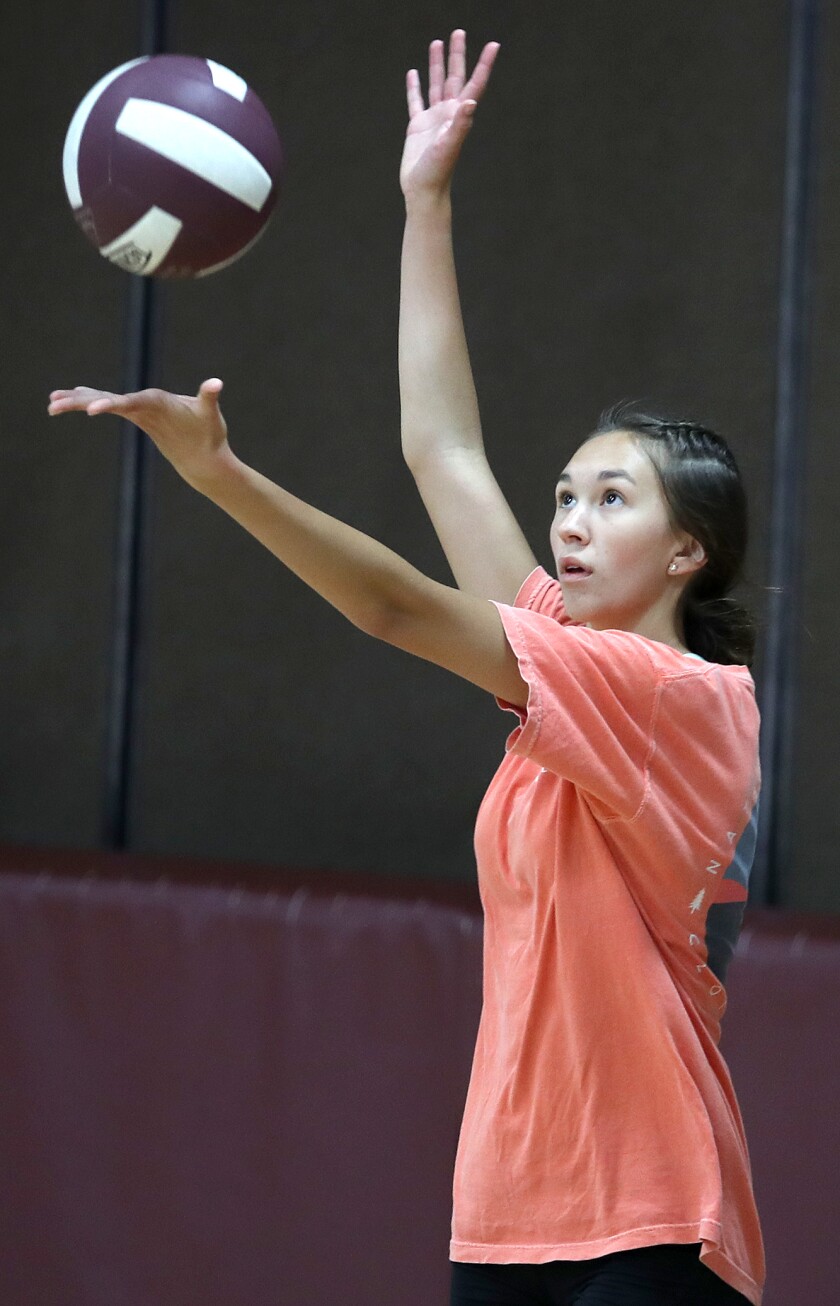 Solon Springs’ Isabel Molina serves during practice