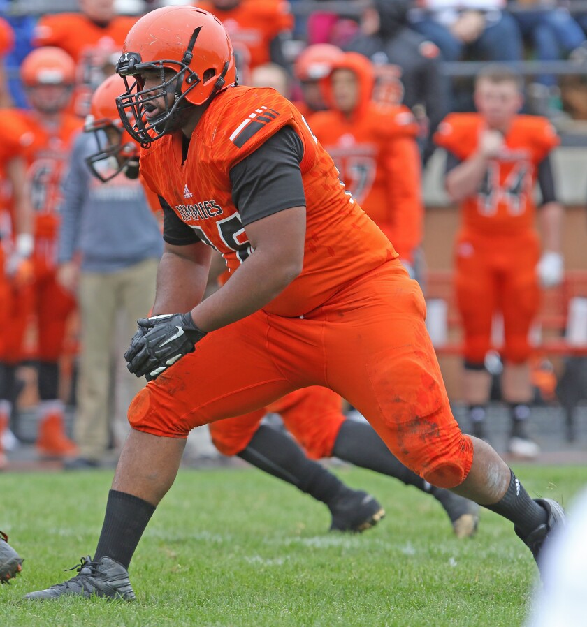 University of Jamestown senior offensive tackle Anthony Vereen, pictured, was named first team NAIA All-American on Tuesday, Dec. 11. John M. Steiner / The Sun