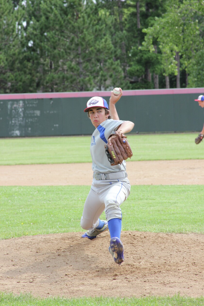Jenkins/Pequot Lakes' Ethan Lehman pitched against Brainerd on Thursday, July 17, at Mills Field in Brainerd. Photo by Pete Mohs