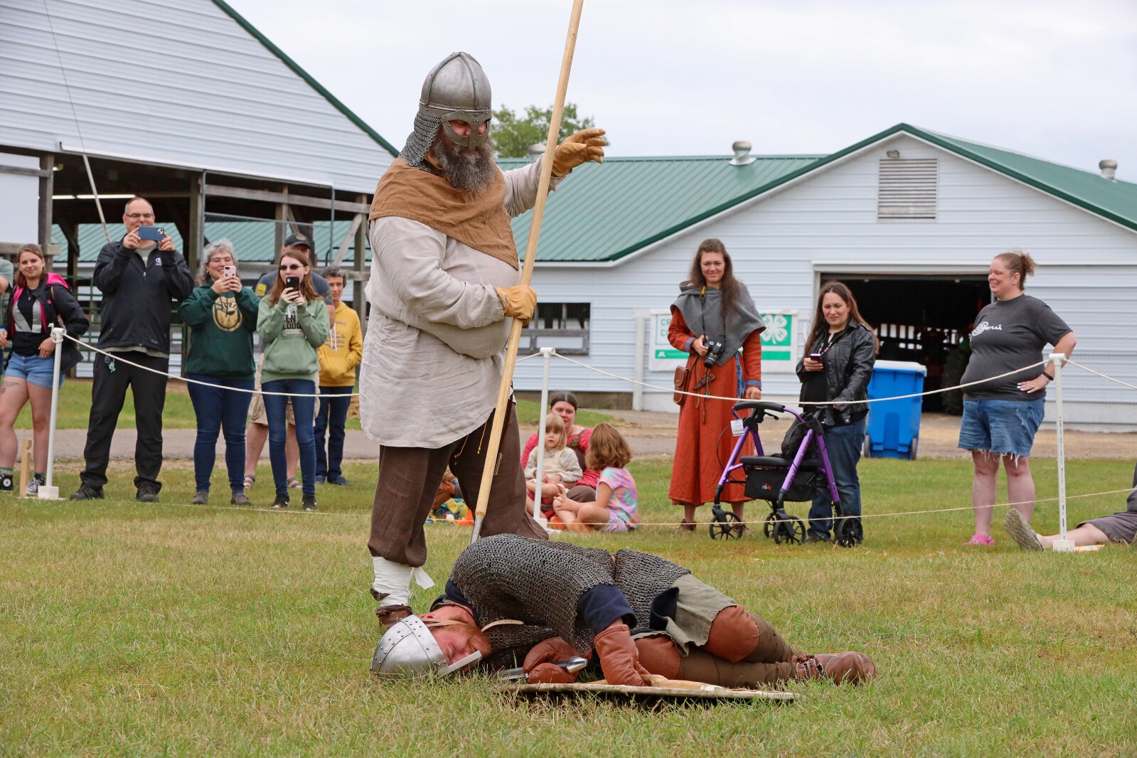 Viking warriors take part in a battle demonstration.