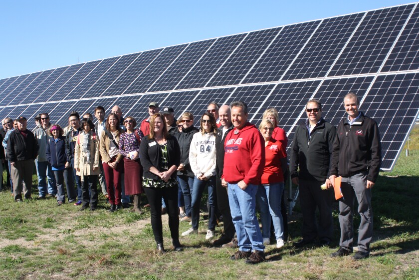 The ribbon cutting and public tour of Detroit Lakes' new community solar garden drew a big crowd to the Terry Street site this past Tuesday afternoon. (Vicki Gerdes/Tribune)